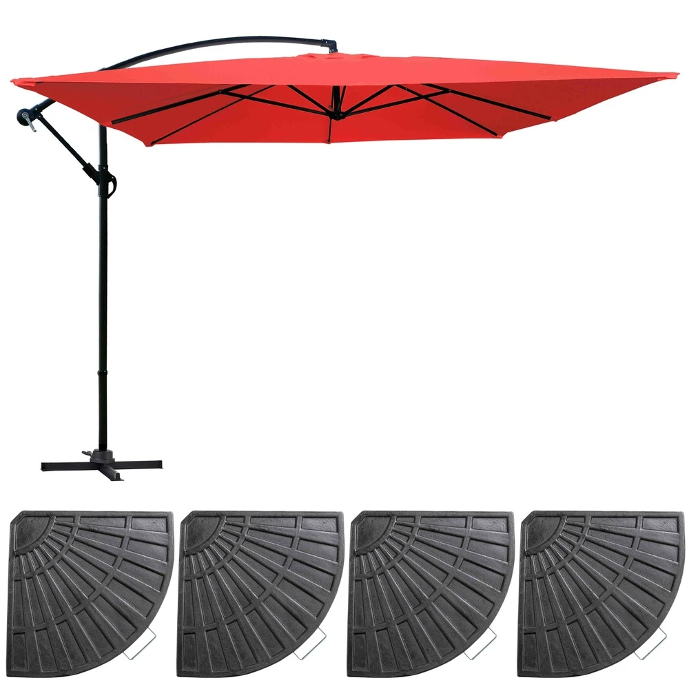 Parasol Déporté 3x3m Et 4 Dalles à Lestées Aluminium Rouge 3 Parasol Déporté 3x3m Et 4 Dalles à Lestées Aluminium Rouge