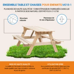 Table Enfant En Bois – Table Et Chaise Enfant - 90x90xh50 Cm - M018-1 -Élégance Jardin 63eb3fd1b7a075.85570537