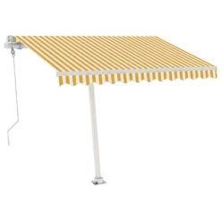 VIDAXL Auvent Automatique Capteur De Vent/led 350x250cm Jaune Et Blanc -Élégance Jardin 6426dd83358212.39658288