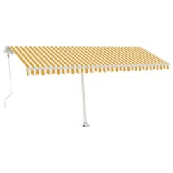 VIDAXL Auvent Automatique Capteur De Vent Led 500x350cm Jaune Et Blanc -Élégance Jardin 64515c65ed8b53.81962057