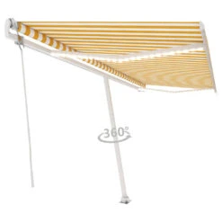 VIDAXL Auvent Automatique Capteur De Vent Led 500x350cm Jaune Et Blanc -Élégance Jardin 64515c6605ba40.19874147