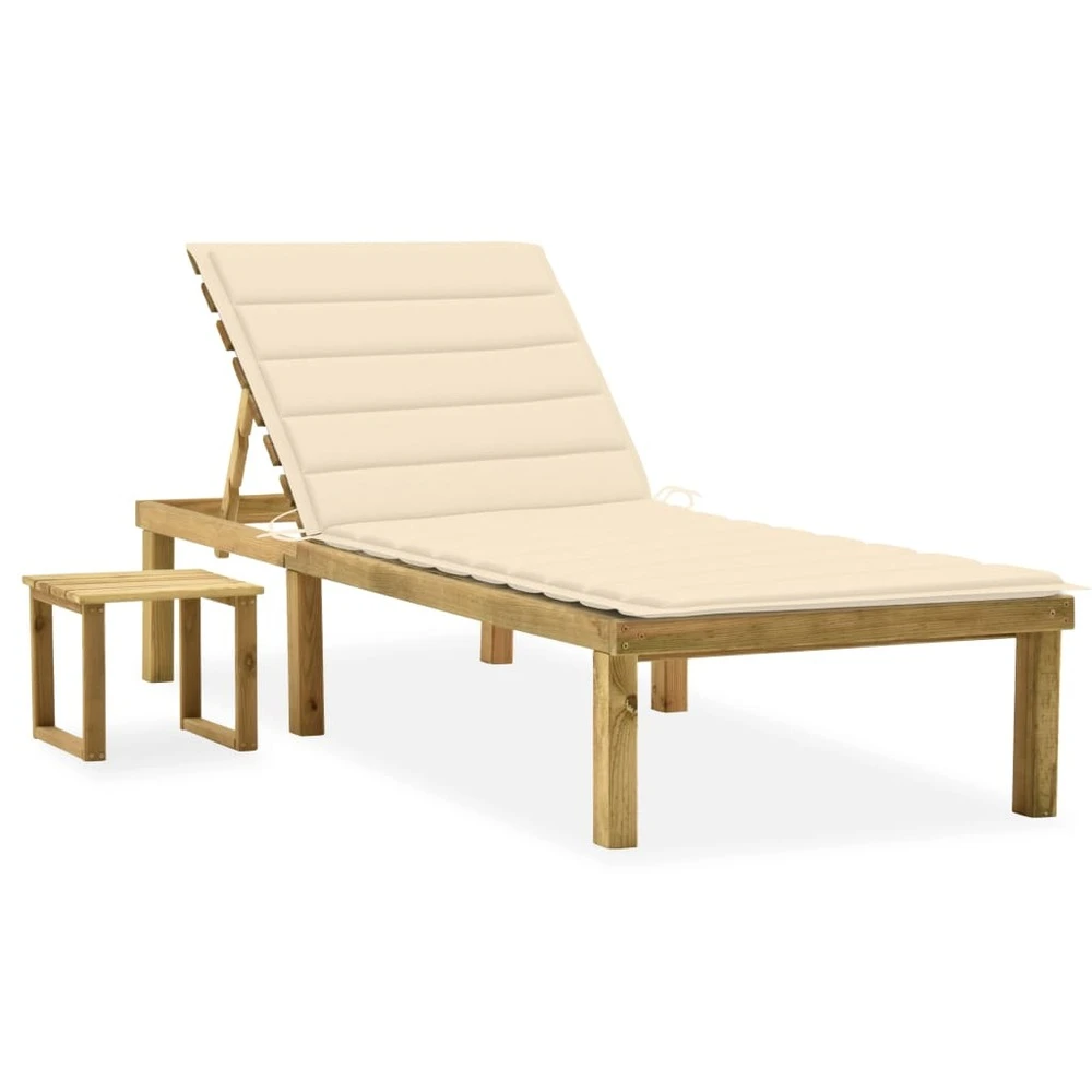 VIDAXL Chaise Longue De Jardin Avec Table Et Coussin Pin Imprégné 3 VIDAXL Chaise Longue De Jardin Avec Table Et Coussin Pin Imprégné
