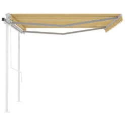 VIDAXL Auvent Rétractable Automatique Et Poteaux 4,5x3m Jaune Et Blanc -Élégance Jardin 645657dcae04c1.00462128