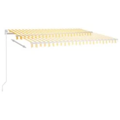 VIDAXL Auvent Rétractable Automatique Et Poteaux 4,5x3m Jaune Et Blanc -Élégance Jardin 645657dcb13712.02894024