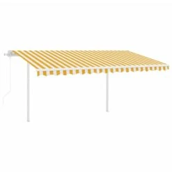 VIDAXL Auvent Rétractable Automatique Et Poteaux 4,5x3m Jaune Et Blanc -Élégance Jardin 645657dcb46c23.17914507