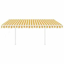 VIDAXL Auvent Rétractable Automatique Et Poteaux 4,5x3m Jaune Et Blanc -Élégance Jardin 645657dcb75b98.61639470
