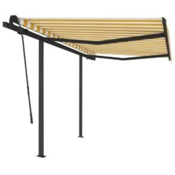 VIDAXL Auvent Rétractable Manuel Et Poteaux 3,5x2,5 M Jaune Et Blanc -Élégance Jardin 645a95ab946b94.71677647