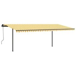 VIDAXL Auvent Rétractable Manuel Et Poteaux 3,5x2,5 M Jaune Et Blanc -Élégance Jardin 645a95ab979895.14729396