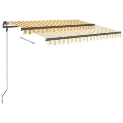 VIDAXL Auvent Rétractable Manuel Et Poteaux 3,5x2,5 M Jaune Et Blanc -Élégance Jardin 645a95aba0a797.28934313
