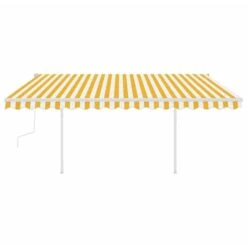VIDAXL Auvent Manuel Rétractable Avec Led 4,5x3 M Jaune Et Blanc -Élégance Jardin 645a95d7dc0873.85923261