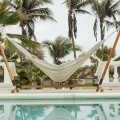 Toile De Hamac Rayée - Citron Vert / Gris Clair / écru. 1 Personne. 100% Polycoton. 240x160cm -Élégance Jardin 64627e20613e14.81475965