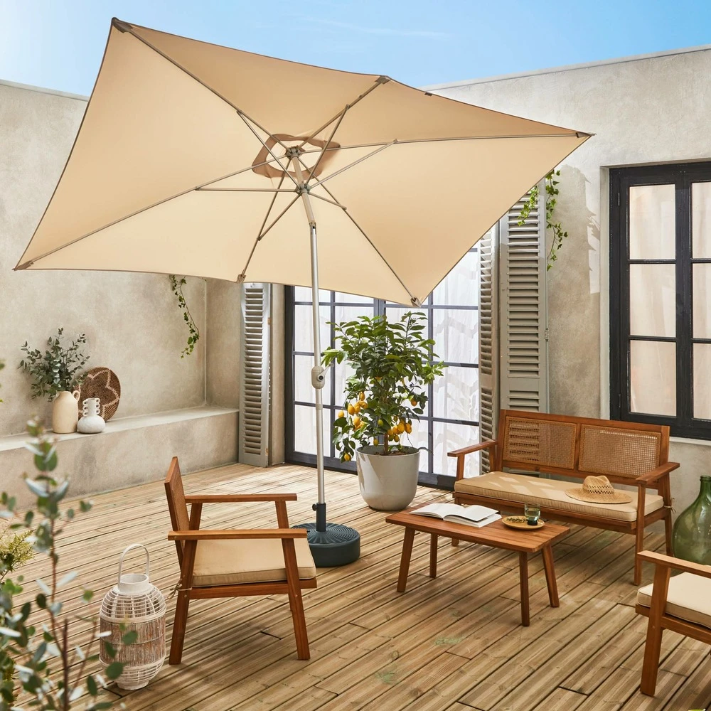 Parasol Wissant. 2x3m. Couleur Sable. Mât Central. Aluminium Anodisé Orientable. Manivelle D'ouverture 4 Parasol Wissant. 2x3m. Couleur Sable. Mât Central. Aluminium Anodisé Orientable. Manivelle D'ouverture – Image 2