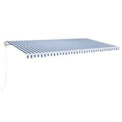 VIDAXL Auvent Automatique Capteur De Vent Led 600x350 Cm Bleu Et Blanc -Élégance Jardin 6467161e570980.19276549
