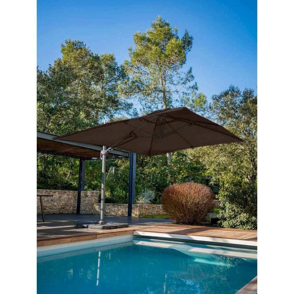 Parasol Déporté Marron Natural + Dalle Et Housse L400xh272xl300 - Jules - Cezare 3 Parasol Déporté Marron Natural + Dalle Et Housse L400xh272xl300 - Jules - Cezare