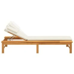 VIDAXL Chaise Longue Coussin/oreiller Blanc Crème Bois Massif Acacia -Élégance Jardin 646f54e226dc91.93877357