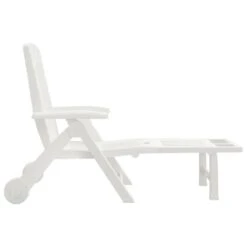 VIDAXL Chaise Longue Pliable Avec Roues Blanc Pp -Élégance Jardin 6470a72c1a18e4.64007835