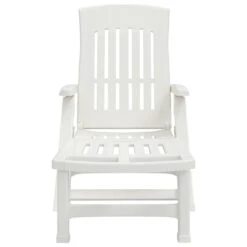VIDAXL Chaise Longue Pliable Avec Roues Blanc Pp -Élégance Jardin 6470a72c972db5.24329862