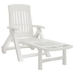 VIDAXL Chaise Longue Pliable Avec Roues Blanc Pp -Élégance Jardin 6470a72c9b6673.25912320