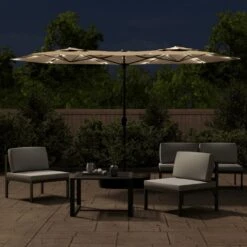 VIDAXL Parasol à Double Tête Avec Led Taupe 316x240 Cm -Élégance Jardin 6470a73146c830.03643661