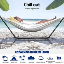 Mercury Hamac En Coton Avec Support En Acier De Dimensions 270x120x80cm, Capacité Maximale En 110kg -Élégance Jardin 64763e2b41f544.74936903