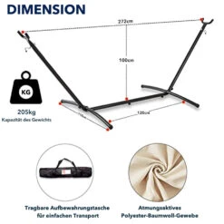 Mercury Hamac En Coton Avec Support En Acier De Dimensions 270x120x80cm, Capacité Maximale En 110kg -Élégance Jardin 64763e2b47ae07.49349174