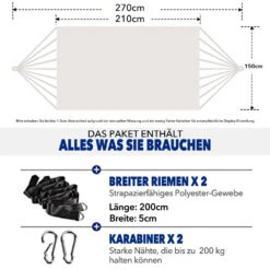 Mercury Hamac En Coton Avec Support En Acier De Dimensions 270x120x80cm, Capacité Maximale En 110kg -Élégance Jardin 64763e2b4fcc74.26386206