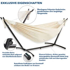 Mercury Hamac En Coton Avec Support En Acier De Dimensions 270x120x80cm, Capacité Maximale En 110kg -Élégance Jardin 64763e2b678900.71232160