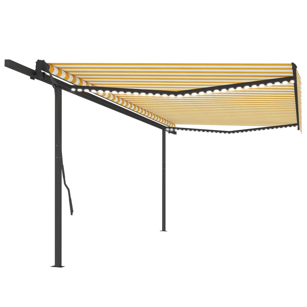 VIDAXL Auvent Automatique Capteur De Vent Et Led 5x3,5m Jaune Et Blanc 3 VIDAXL Auvent Automatique Capteur De Vent Et Led 5x3,5m Jaune Et Blanc