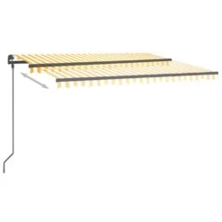 VIDAXL Auvent Automatique Capteur De Vent Et Led 4,5x3m Jaune Et Blanc -Élégance Jardin 6480d1d2d31334.06239612