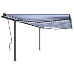 VIDAXL Auvent Automatique Capteur De Vent Et Led 4,5x3 M Bleu Et Blanc -Élégance Jardin 6480d1e5464115.28060318