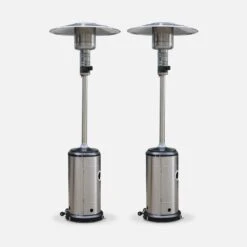 Lot De 2 Chauffages D'extérieur Gaz 12.5kw - Finland - Parasols Chauffants En Acier Inoxydable. Réglable. Porte En Façade Et