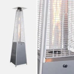 Lot De 2 Parasols Chauffants Gaz Pyramide. Gris Clair. Véritable Flamme. Roulettes Incluses -Élégance Jardin 648318a6843897.15141889