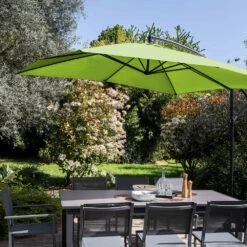 Parasol Déporté 3x3m Et 4 Dalles à Remplir Aluminium Vert -Élégance Jardin 64912b6ee67ca0.98504188
