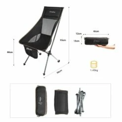 Chaise De Camping Pliable Avec Grand Dossier - Kingcamp - Noir - Sac De Transport Inclus -Élégance Jardin 6494abcfb3bae4.95475728