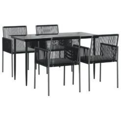 VIDAXL Ensemble à Dîner De Jardin Coussins 5 Pcs Noir Rotin Et Acier -Élégance Jardin 64999d8ec7c852.61708622