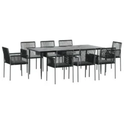 VIDAXL Ensemble à Dîner De Jardin 9 Pcs Coussins Noir Rotin Et Acier 11 VIDAXL Ensemble à Dîner De Jardin 9 Pcs Coussins Noir Rotin Et Acier -Élégance Jardin 64999d9c98e699.98474594