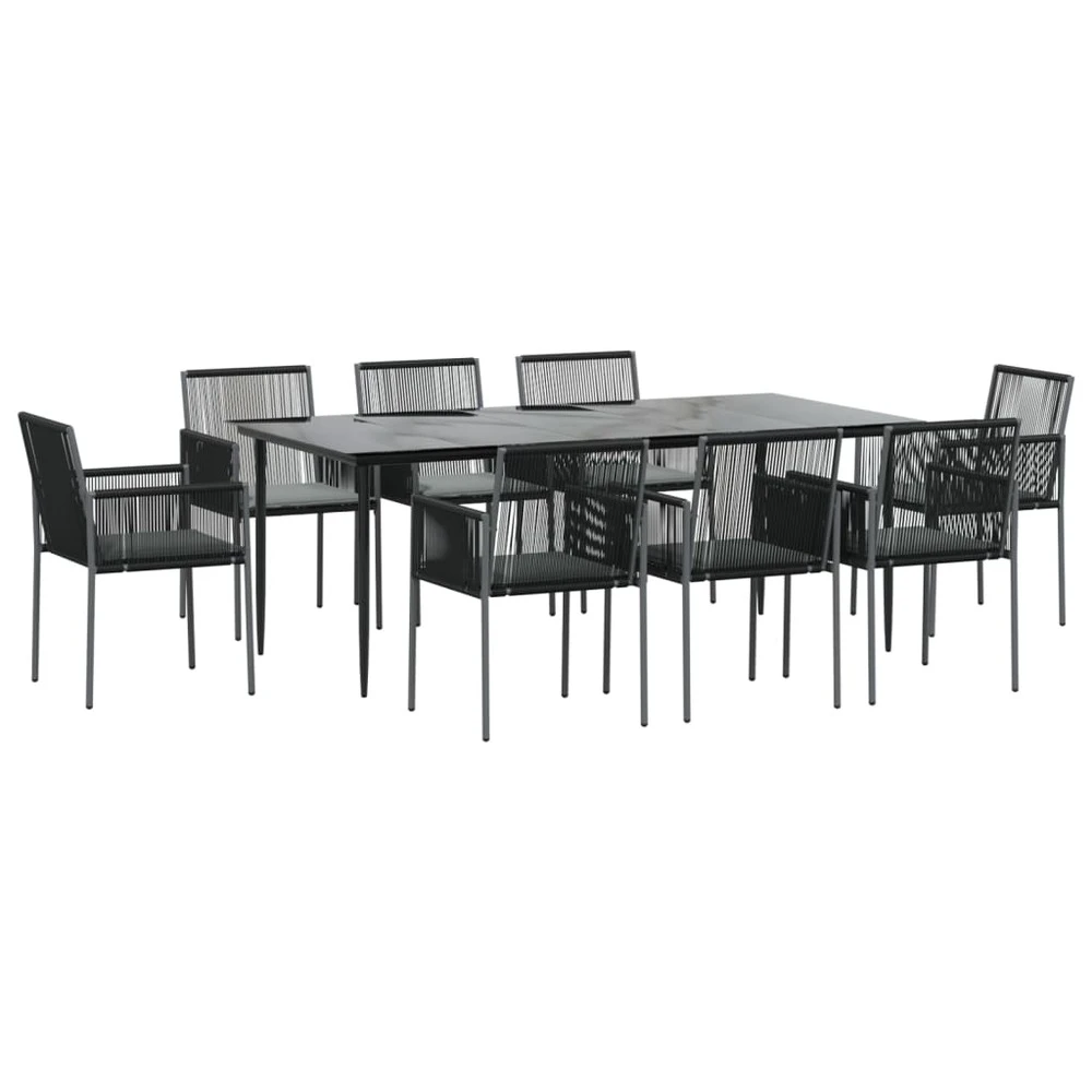 VIDAXL Ensemble à Dîner De Jardin 9 Pcs Coussins Noir Rotin Et Acier 5 VIDAXL Ensemble à Dîner De Jardin 9 Pcs Coussins Noir Rotin Et Acier – Image 3