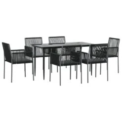 VIDAXL Ensemble à Dîner De Jardin Coussins 7 Pcs Noir Rotin Et Acier -Élégance Jardin 64999da958f208.91569906