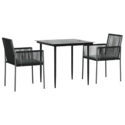 VIDAXL Ensemble à Dîner De Jardin Coussins 3 Pcs Noir Rotin Et Acier -Élégance Jardin 6499a0f68c3368.45781832