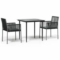 VIDAXL Ensemble à Dîner De Jardin Coussins 3 Pcs Noir Rotin Et Acier -Élégance Jardin 6499a0f69309c0.22641856