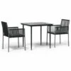 VIDAXL Ensemble à Dîner De Jardin Coussins 3 Pcs Noir Rotin Et Acier -Élégance Jardin 6499a0f69a02a1.22828617