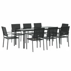 VIDAXL Ensemble à Manger De Jardin 9 Pcs Résine Tressée Acier -Élégance Jardin 6499a106942319.97197646