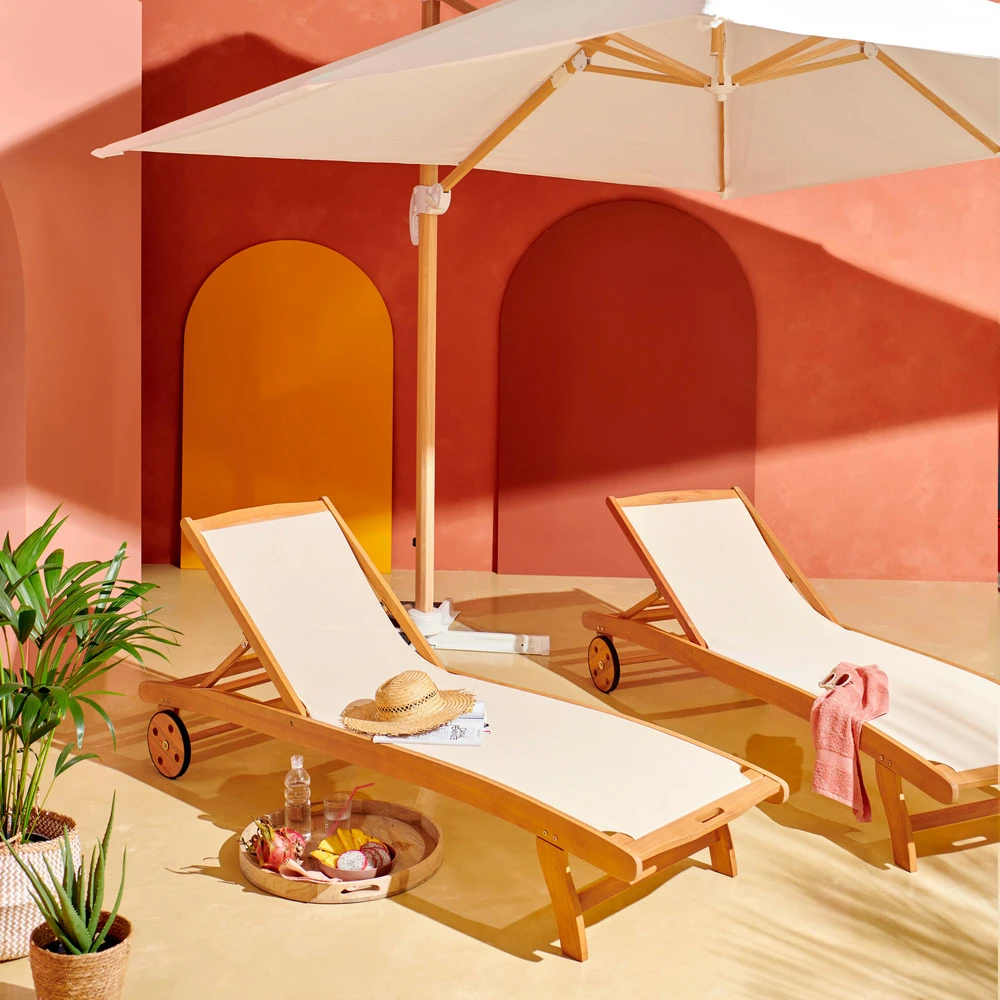 Lot De 2 Bains De Soleil En Eucalyptus écru 8 Lot De 2 Bains De Soleil En Eucalyptus écru – Image 6