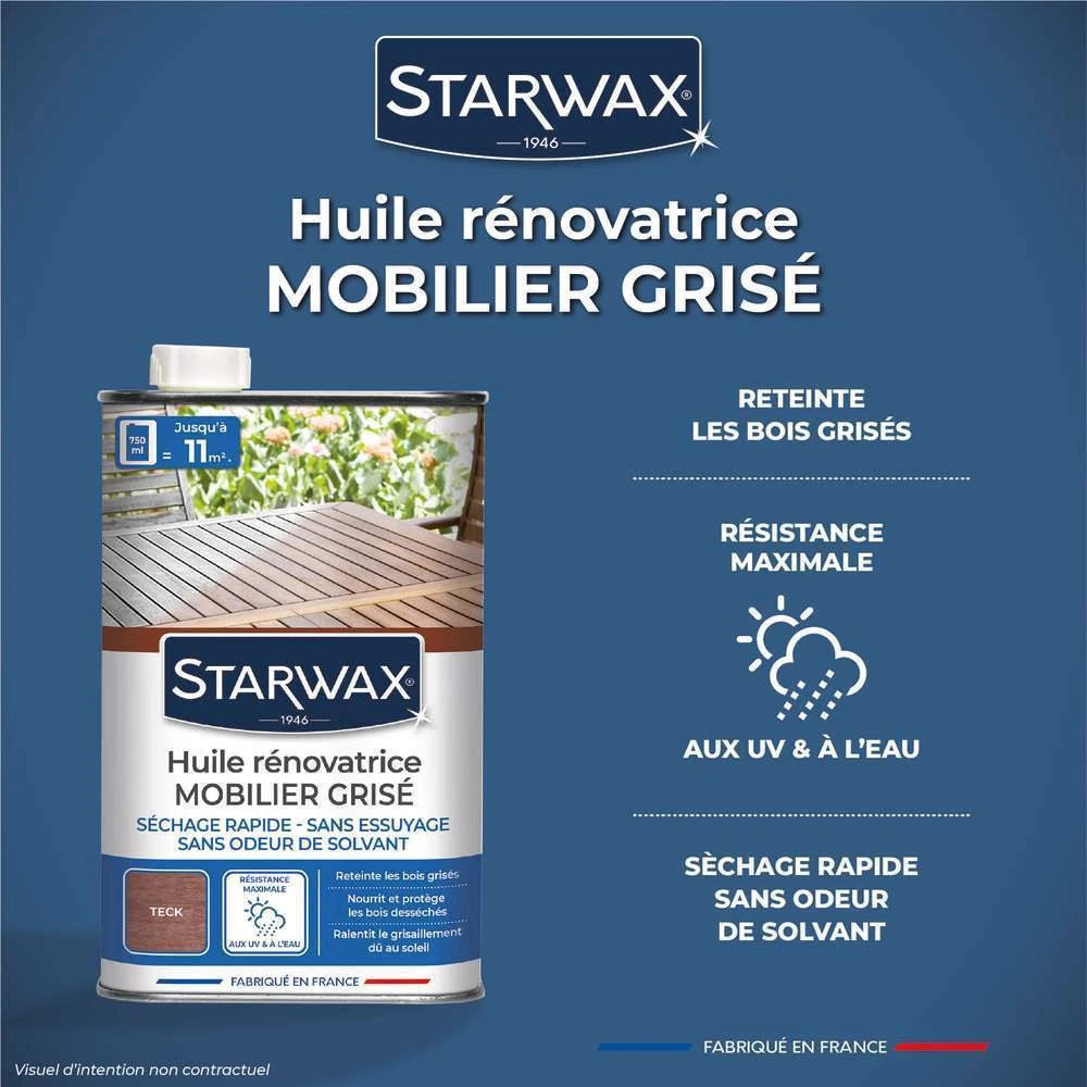 Huile Rénovatrice Teinte Teck Pour Mobilier En Bois Grisé 750 Ml 5 Huile Rénovatrice Teinte Teck Pour Mobilier En Bois Grisé 750 Ml – Image 3