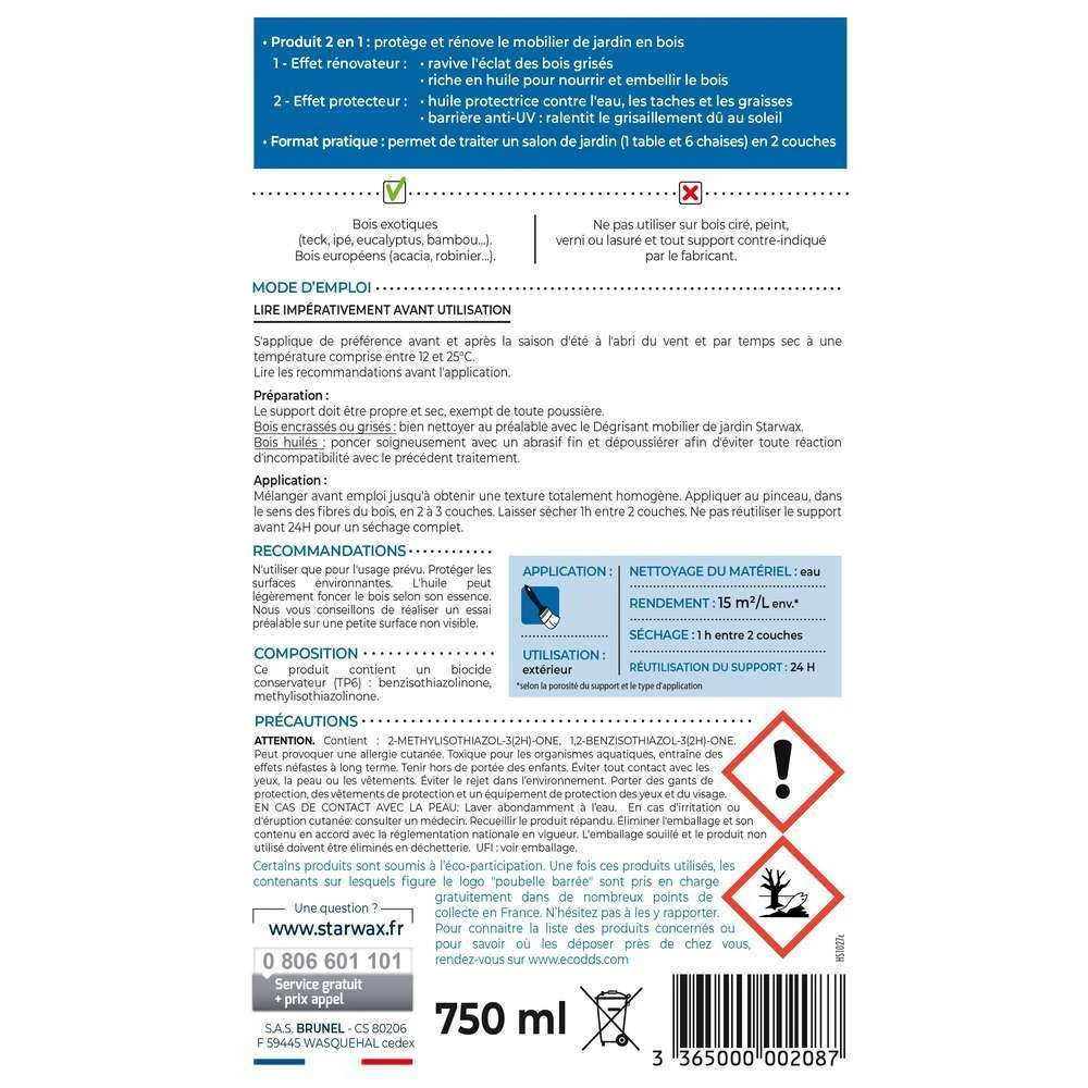Huile Rénovatrice Teinte Teck Pour Mobilier En Bois Grisé 750 Ml 4 Huile Rénovatrice Teinte Teck Pour Mobilier En Bois Grisé 750 Ml – Image 2