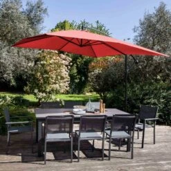Parasol Déporté Carré 3x3m Aluminium Rouge -Élégance Jardin 8820506c80796935
