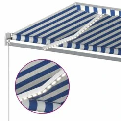 VIDAXL Auvent Automatique Capteur De Vent Et Led 5x3 M Bleu Et Blanc -Élégance Jardin 89fbcb7dcbd6fd1d