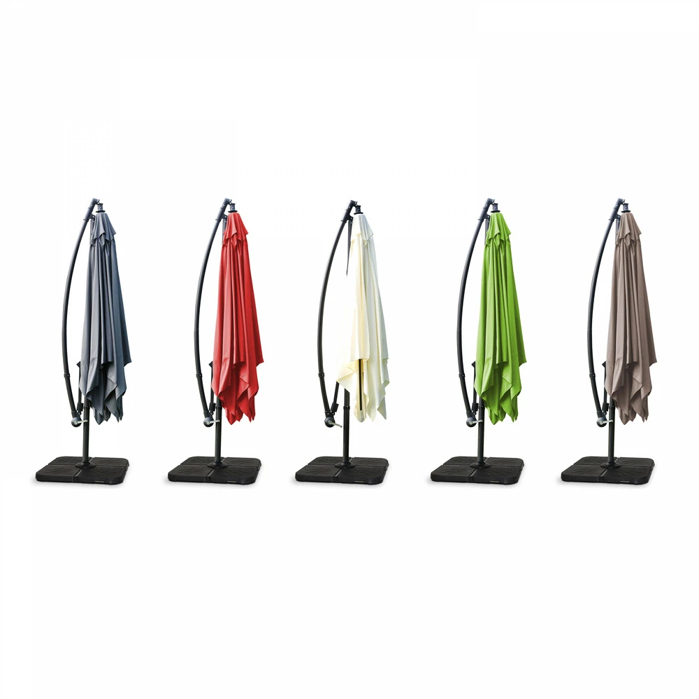 Parasol Déporté 3x3m Et 4 Dalles à Lestées Aluminium Rouge 7 Parasol Déporté 3x3m Et 4 Dalles à Lestées Aluminium Rouge – Image 5